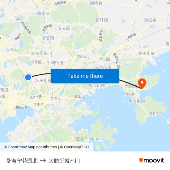曼海宁花园北 to 大鹏所城南门 map