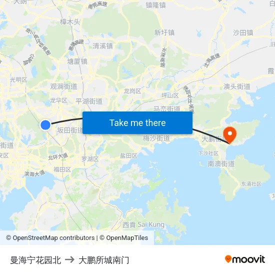 曼海宁花园北 to 大鹏所城南门 map