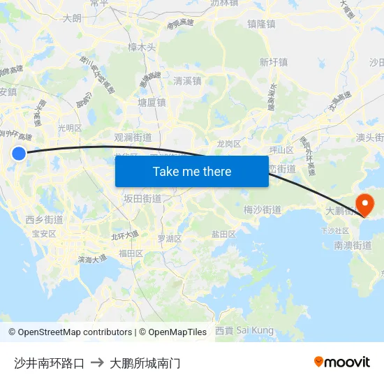 沙井南环路口 to 大鹏所城南门 map