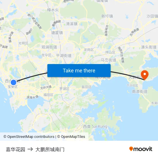 嘉华花园 to 大鹏所城南门 map