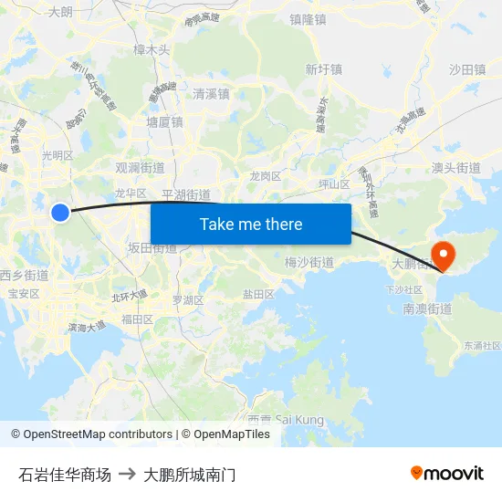 石岩佳华商场 to 大鹏所城南门 map