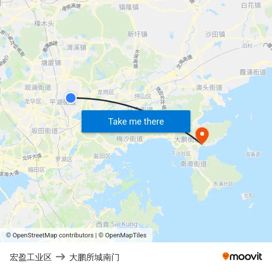 宏盈工业区 to 大鹏所城南门 map