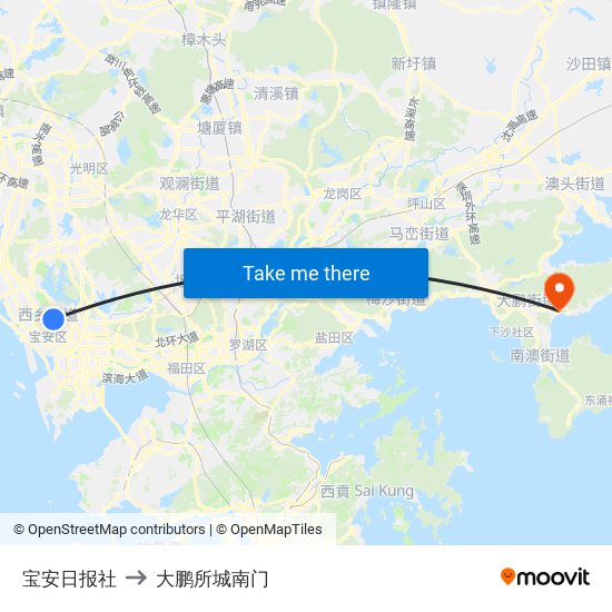 宝安日报社 to 大鹏所城南门 map