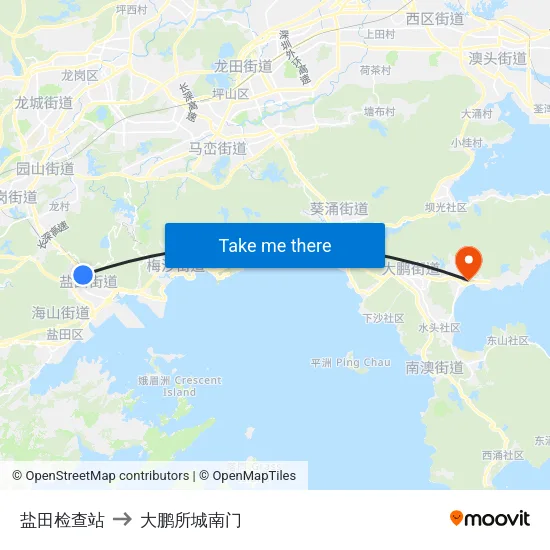盐田检查站 to 大鹏所城南门 map