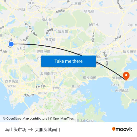 马山头市场 to 大鹏所城南门 map