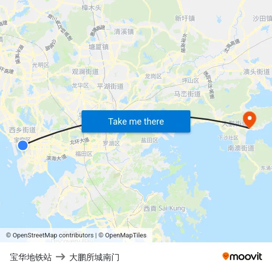 宝华地铁站 to 大鹏所城南门 map