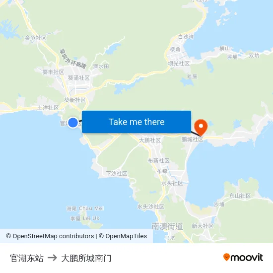 官湖东站 to 大鹏所城南门 map