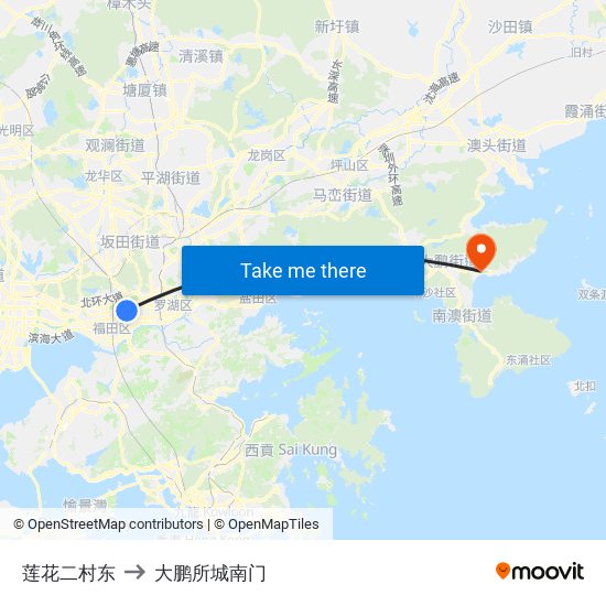 莲花二村东 to 大鹏所城南门 map