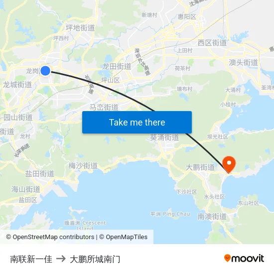 南联新一佳 to 大鹏所城南门 map