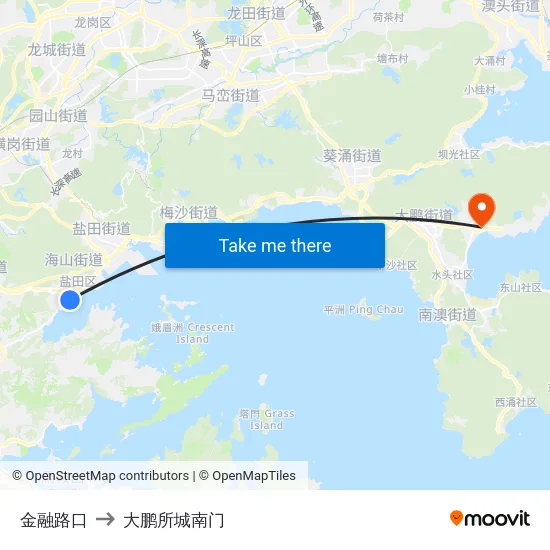 金融路口 to 大鹏所城南门 map