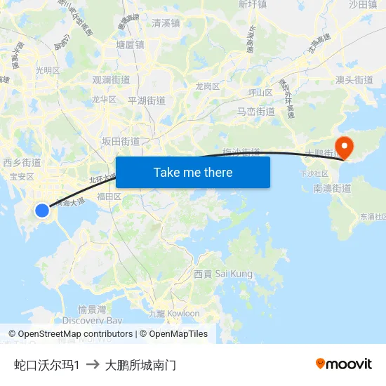 蛇口沃尔玛1 to 大鹏所城南门 map
