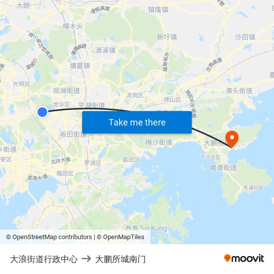 大浪街道行政中心 to 大鹏所城南门 map