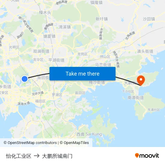 怡化工业区 to 大鹏所城南门 map