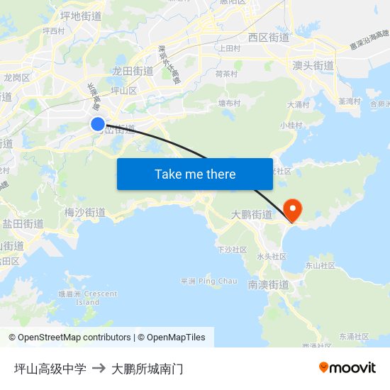坪山高级中学 to 大鹏所城南门 map
