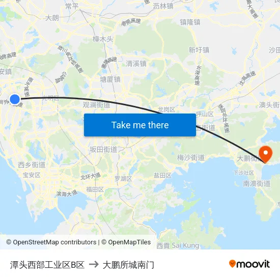 潭头西部工业区B区 to 大鹏所城南门 map