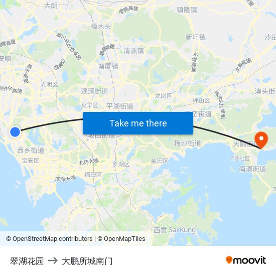 翠湖花园 to 大鹏所城南门 map