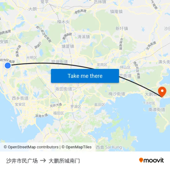 沙井市民广场 to 大鹏所城南门 map