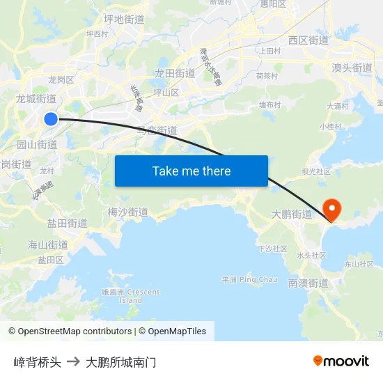 嶂背桥头 to 大鹏所城南门 map