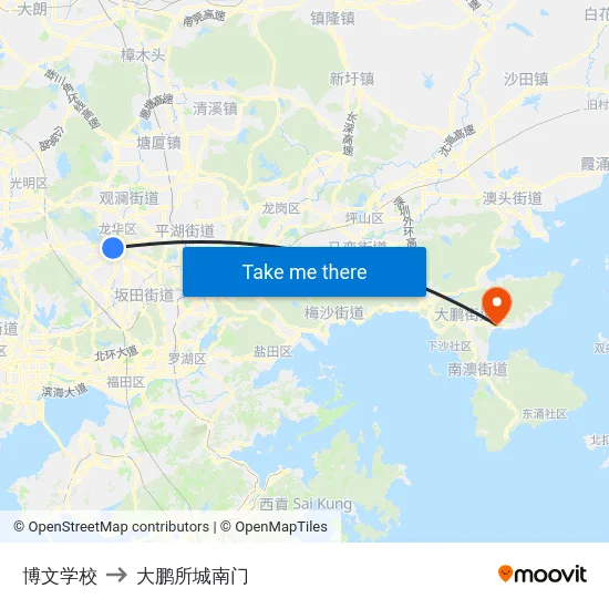 博文学校 to 大鹏所城南门 map