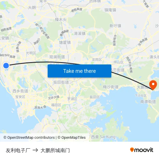 友利电子厂 to 大鹏所城南门 map