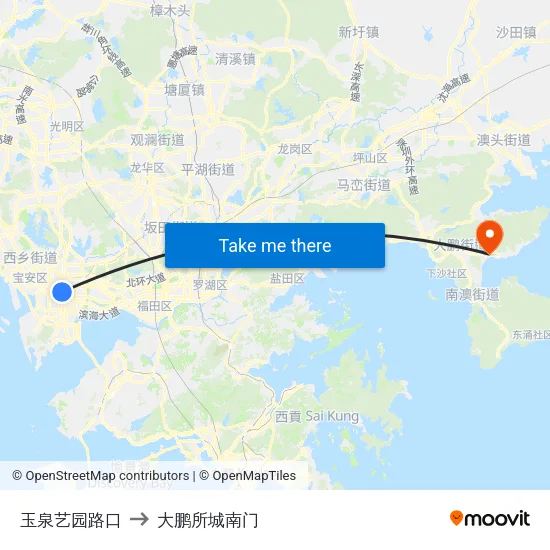 玉泉艺园路口 to 大鹏所城南门 map