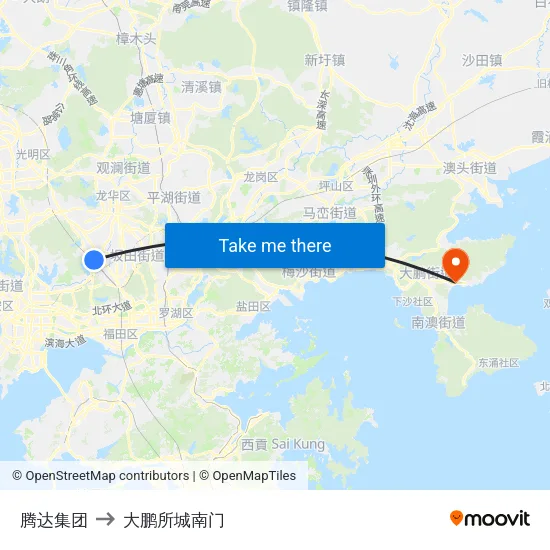 腾达集团 to 大鹏所城南门 map