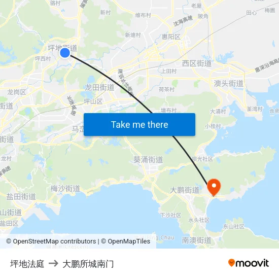 坪地法庭 to 大鹏所城南门 map