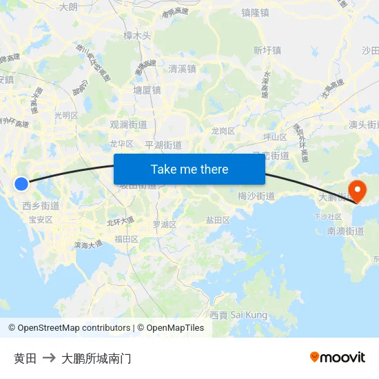 黄田 to 大鹏所城南门 map