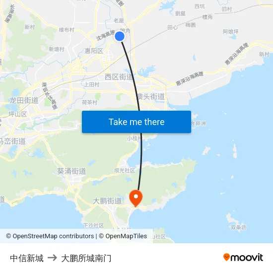 中信新城 to 大鹏所城南门 map