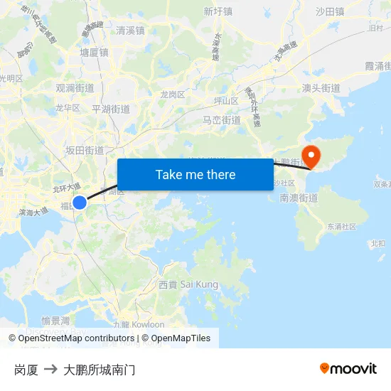岗厦 to 大鹏所城南门 map