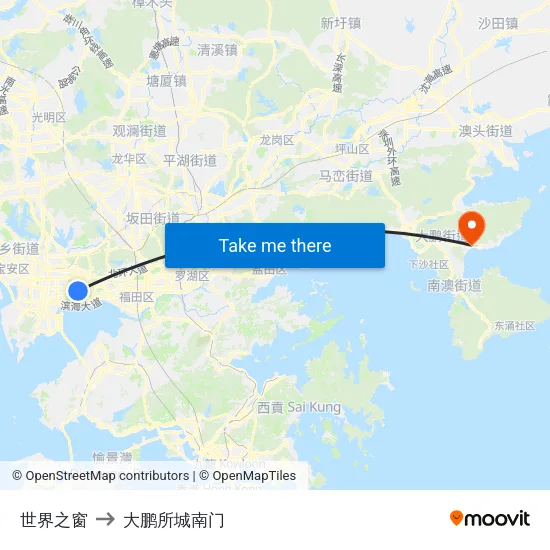 世界之窗 to 大鹏所城南门 map