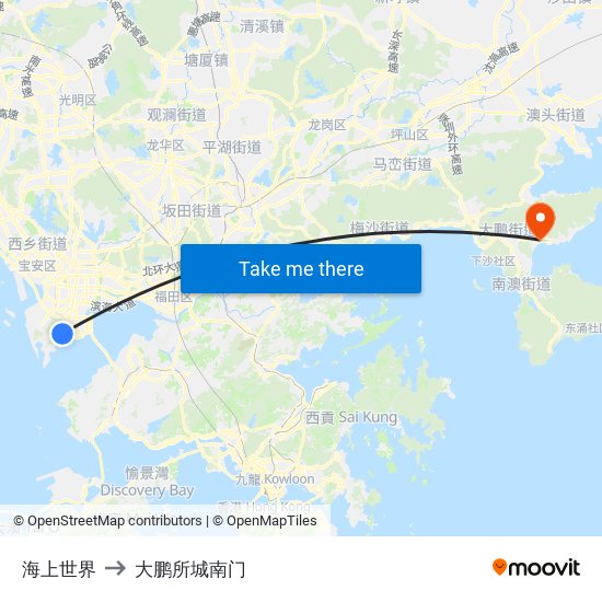 海上世界 to 大鹏所城南门 map