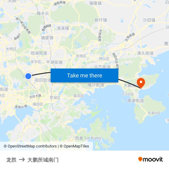 龙胜 to 大鹏所城南门 map