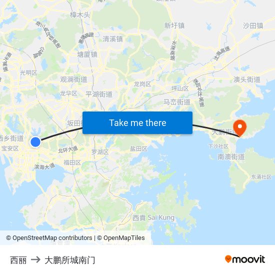 西丽 to 大鹏所城南门 map