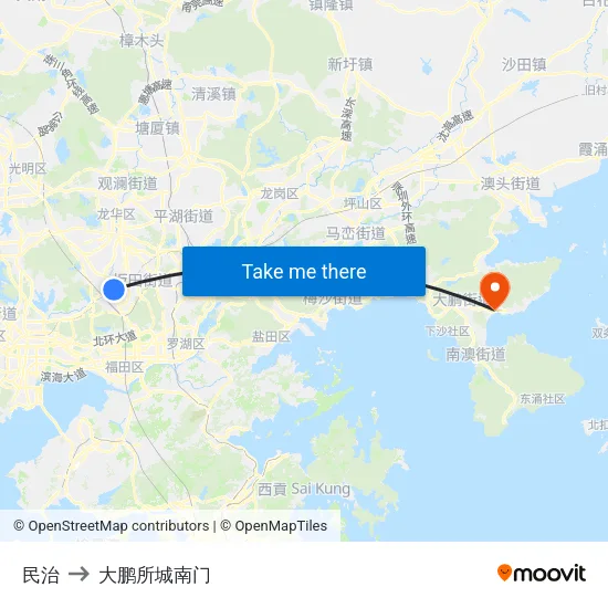 民治 to 大鹏所城南门 map