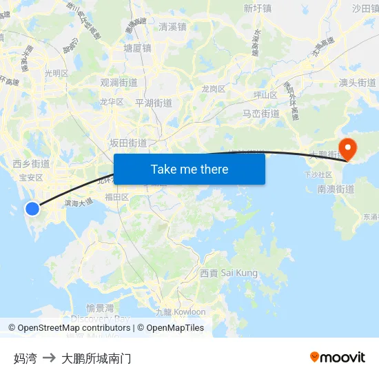 妈湾 to 大鹏所城南门 map