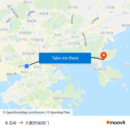 冬瓜岭 to 大鹏所城南门 map