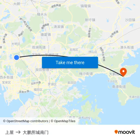 上屋 to 大鹏所城南门 map