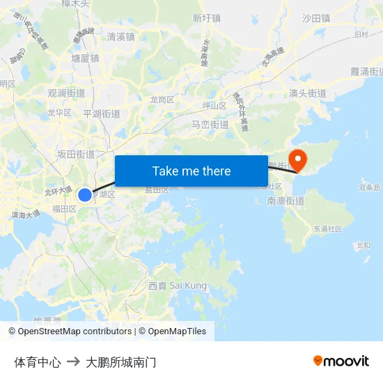 体育中心 to 大鹏所城南门 map