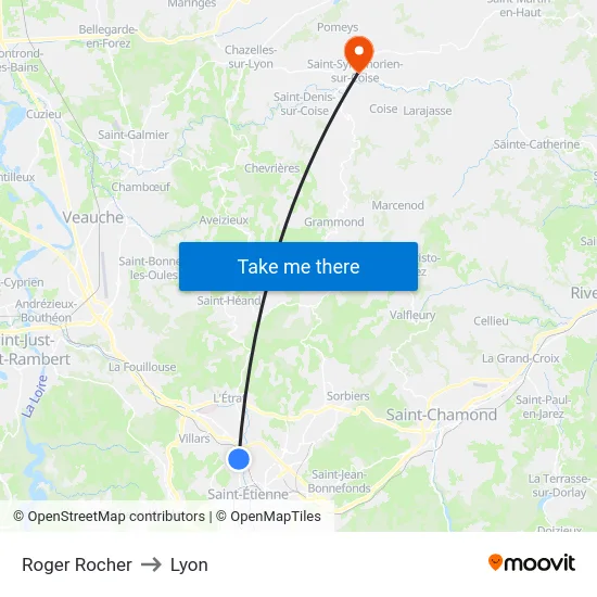 Roger Rocher to Lyon map
