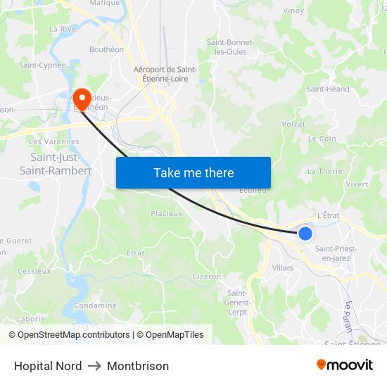 Hopital Nord to Montbrison map