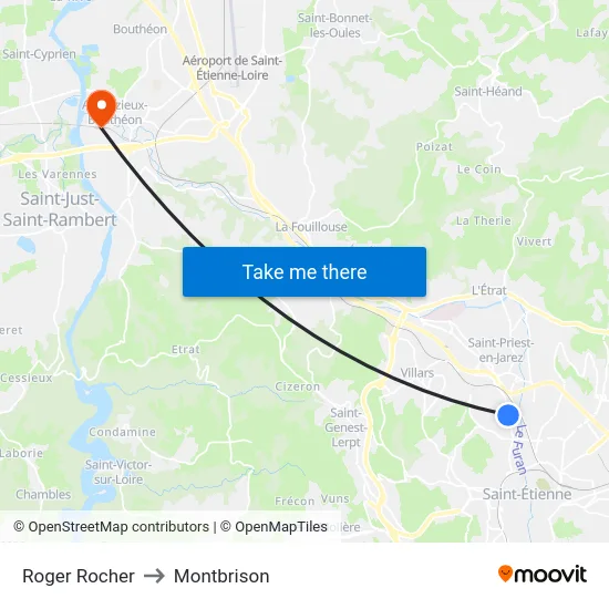 Roger Rocher to Montbrison map