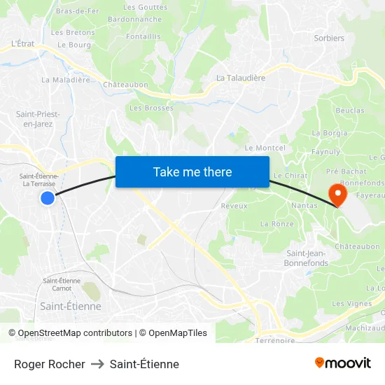 Roger Rocher to Saint-Étienne map