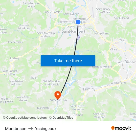 Montbrison to Yssingeaux map