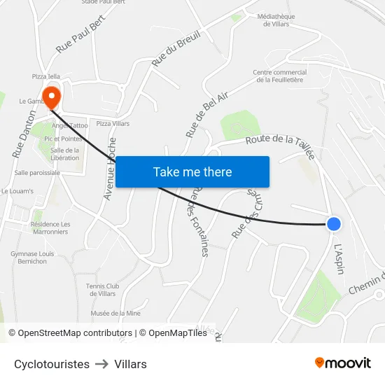 Cyclotouristes to Villars map