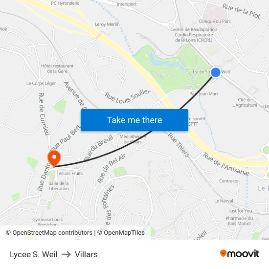Lycee S. Weil to Villars map
