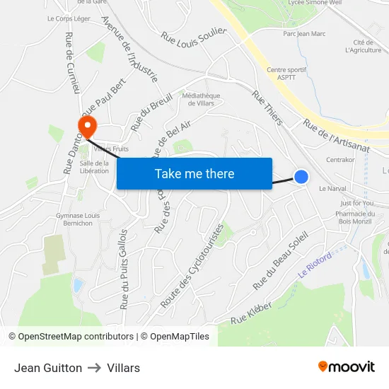 Jean Guitton to Villars map