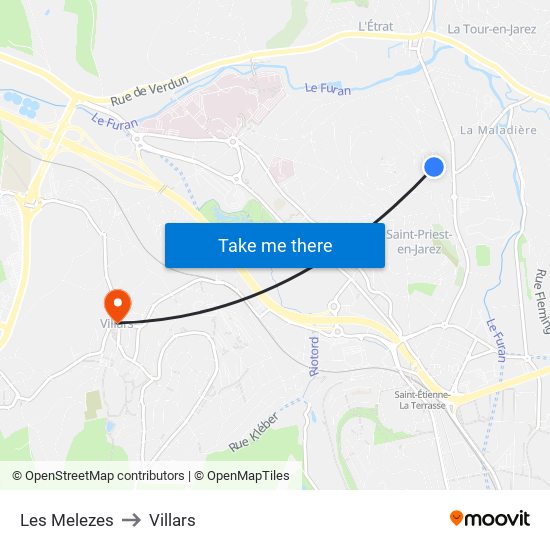 Les Melezes to Villars map