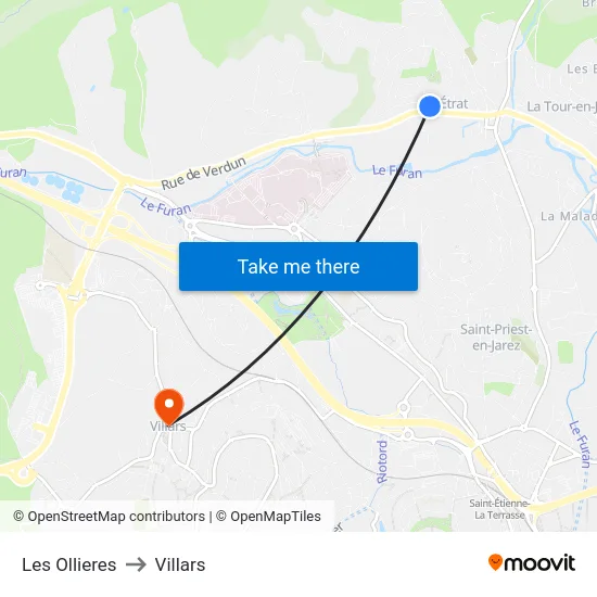 Les Ollieres to Villars map