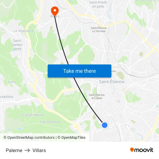 Palerne to Villars map